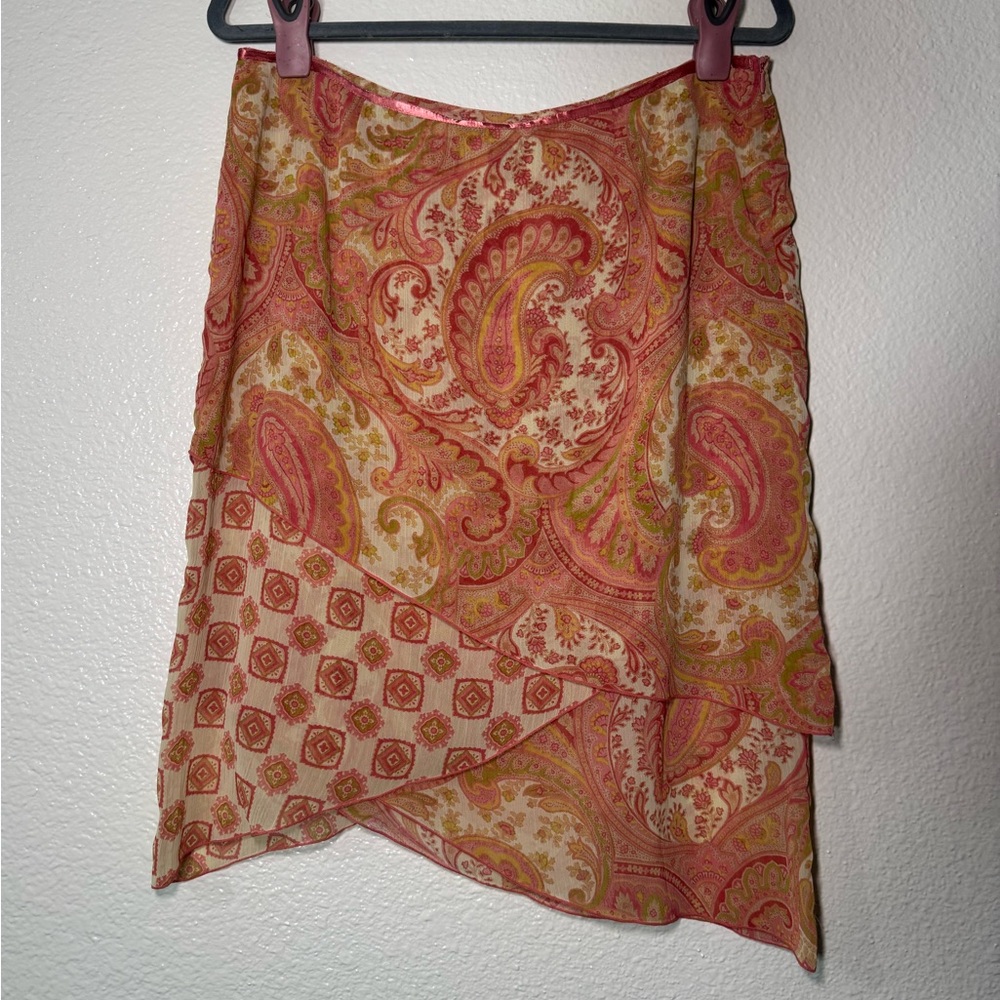 Paisley Print asymmetrical layer Skirt - Pink & Cream